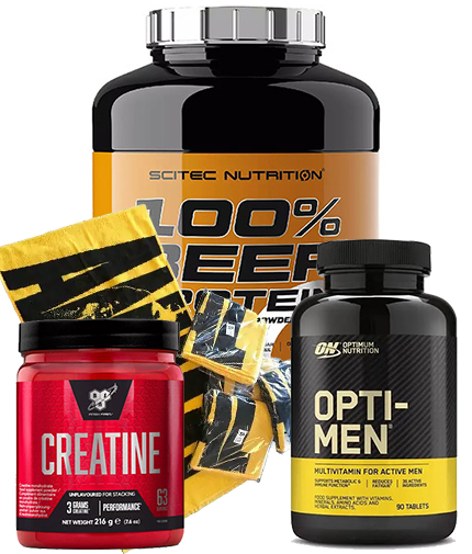 PROMO STACK SCITEC BEEF PROTEIN + OPTI MEN  + CREATINE + TOWEL